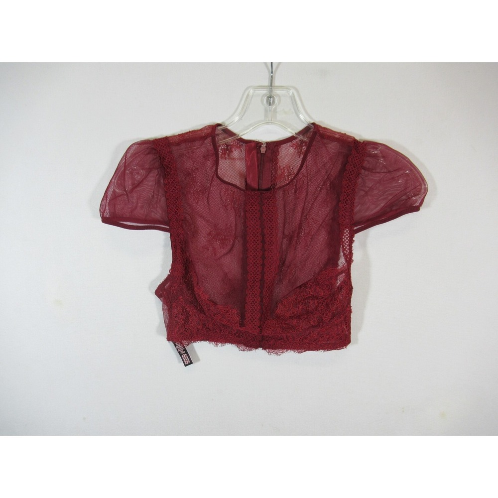 Victoria's Secret Very Sexy Sheer Mesh Cropped Top Women XS Red Short Sleeve